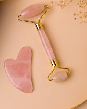 Rose Quartz Roller and Gua sha Set | Reduces Wrinkles, Fine lines and Dark Circles | Pink Jade Roller | Anti-aging Massager for Skin Toning and Tightening for Face, Eyes, Neck-VeraVaultWomen