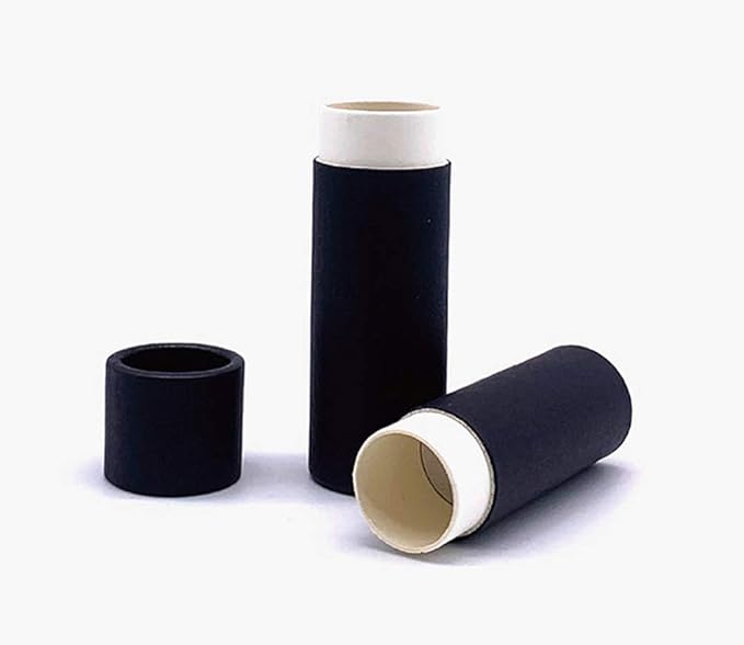 10 Pcs 1 Oz Paperboard Lip Balm Tubes Cardboard Krafts Paper Lipstick Tube Empty Lip Gloss Container Refillable Paper Round Solid Perfume Tube Chapstick Tube DIY Cosmetic Deodorant (Black)-VeraVaultWomen