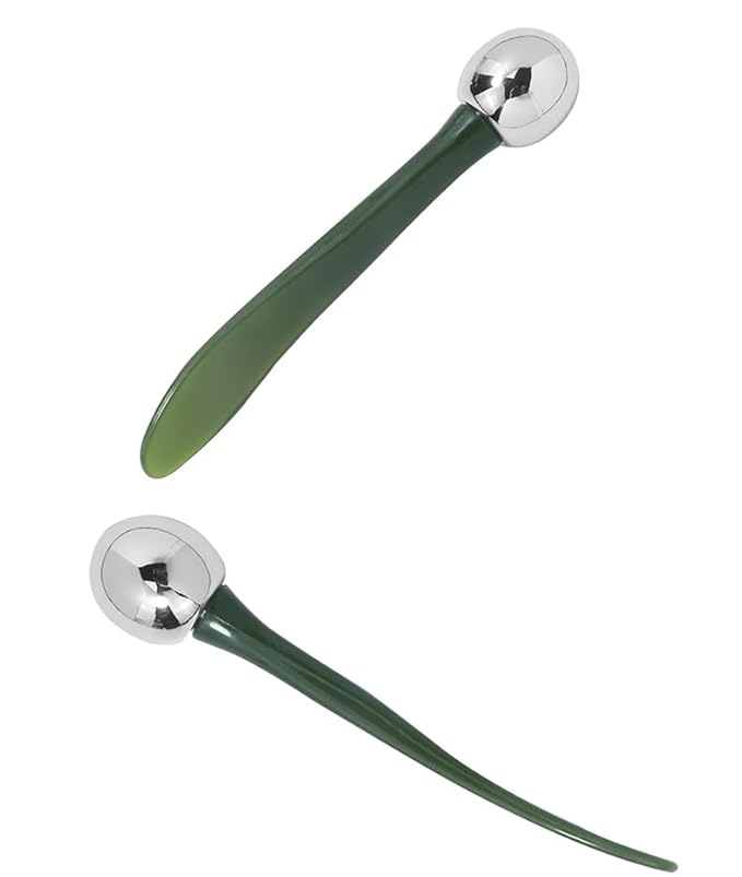 2 in 1 Roller Eyes Cream Applicator Wand and T-Shape Massager Tool for Facial Massage, Reduce Puffiness (Green-1)-VeraVaultWomen