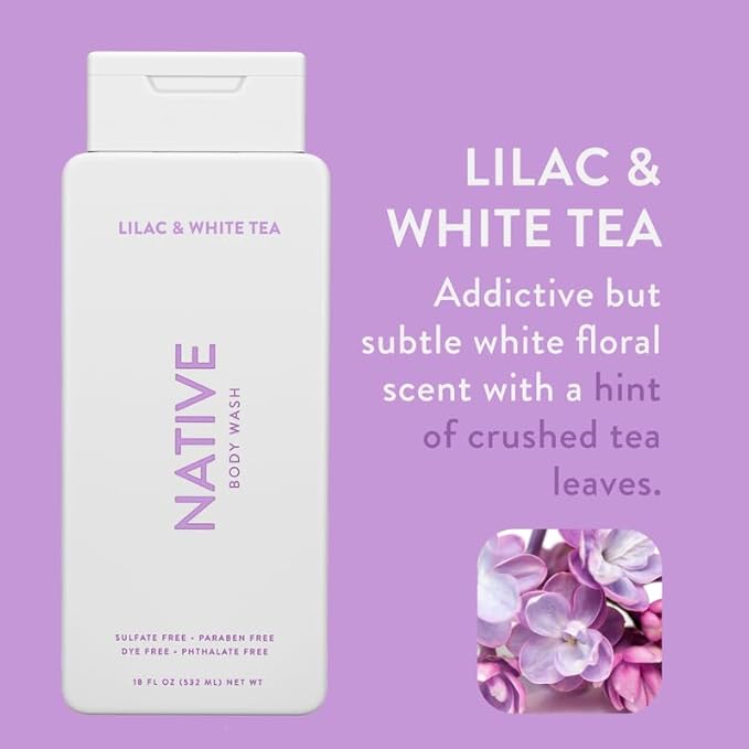 Native Body Wash Contains Naturally Derived Ingredients | For Women & Men, Sulfate, Paraben, & Dye Free Leaving Skin Soft and Hydrating | Lilac & White Tea 18 oz - 2 Pk-VeraVaultWomen