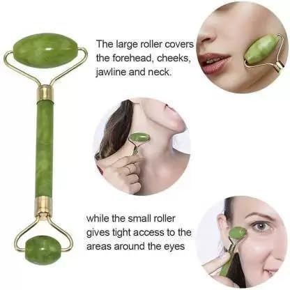 Green Jade Roller & Gua Sha Set, Face Roller Manual Massager,Green Jade Applicator for Face, Neck,Body Muscle,Relaxing, Stimulating Blood Flow, Relieve Fine Lines, Wrinkles,Green-VeraVaultWomen