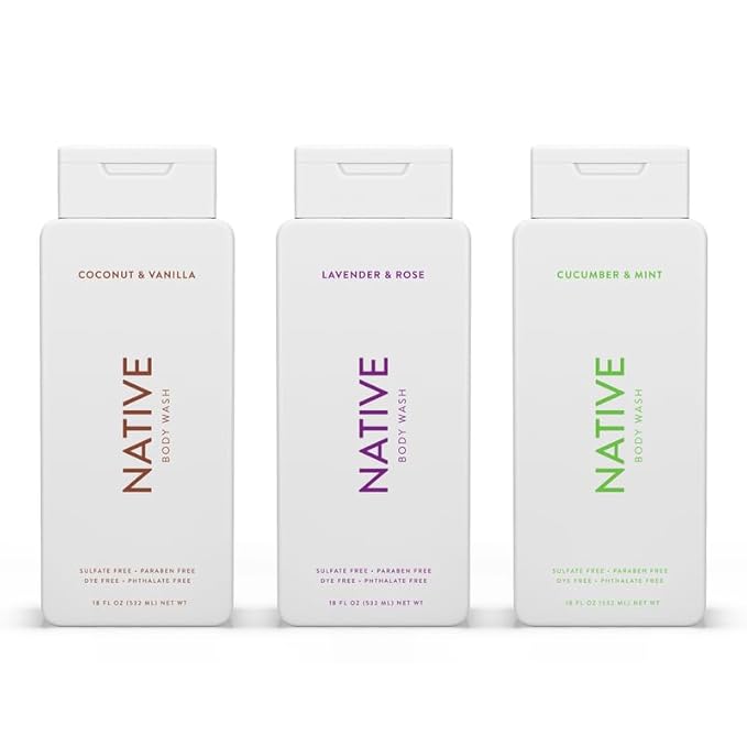 Native Body Wash Contains Naturally Derived Ingredients | for Women & Men, Sulfate, Paraben, & Dye Free Leaving Skin Soft & Hydrated |Coconut & Vanilla, Lavender Rose, & Cucumber Mint, 18 oz Pack of 3-VeraVaultWomen