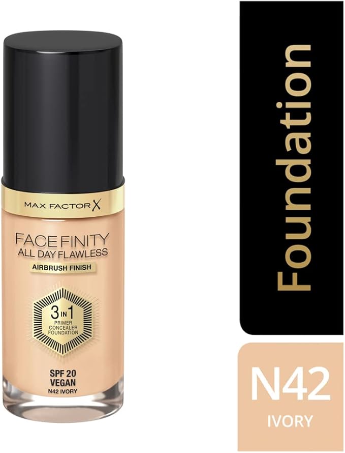 Max Factor Facefinity 3-in-1 All Day Flawless Liquid Foundation, SPF 20-42 Ivory, 30 ml-VeraVaultWomen