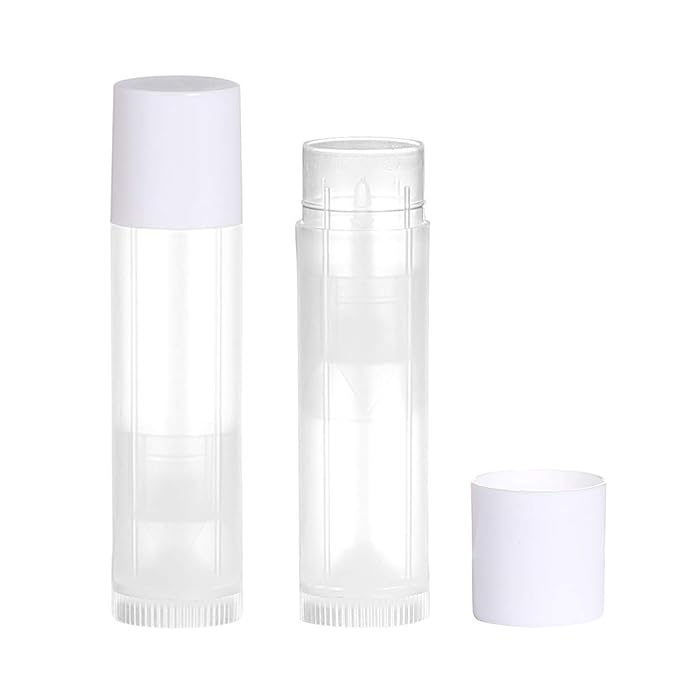 100 Sets Empty Lip Balm Tubes Bulk Round with White Caps for DIY Lipstick homemade, 3/16 Oz (5.5 ml), Clear, BPA Free, 100 Tubes and 100 Caps-VeraVaultWomen