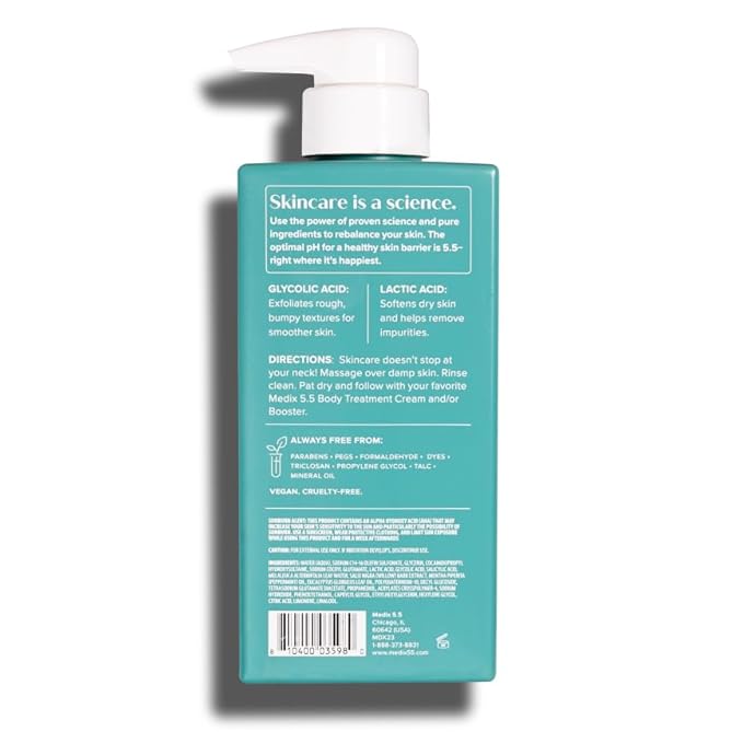 MEDIX 5.5 Exfoliating AHA Glycolic Acid Face & Body Scrub Cleanser + Vitamin C Moisturizing Body Cream Lotion Skin Care 2PC Set | Alpha Hydroxy Acid & Lactic Acid Foaming Body Wash & Face Wash, 2-PC-VeraVaultWomen