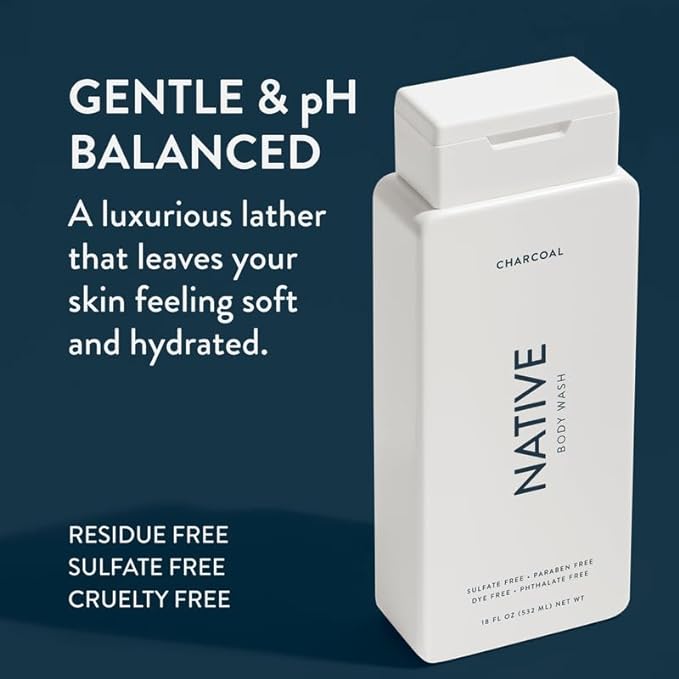 Native Body Wash Contains Naturally Derived Ingredients | For Women & Men, Sulfate, Dye, & Paraben Free Leaving Skin Soft and Hydrated | Charcoal 18 oz - 2 Pk-VeraVaultWomen