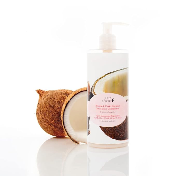 100% PURE Honey & Virgin Coconut Restorative Conditioner Moisturizer & Repair Replenishing Nutrient Boost for Dry Damaged Hair, Promotes Healthy Growth for Women & Men - Sulfate Free - 13 Fl Oz-VeraVaultWomen