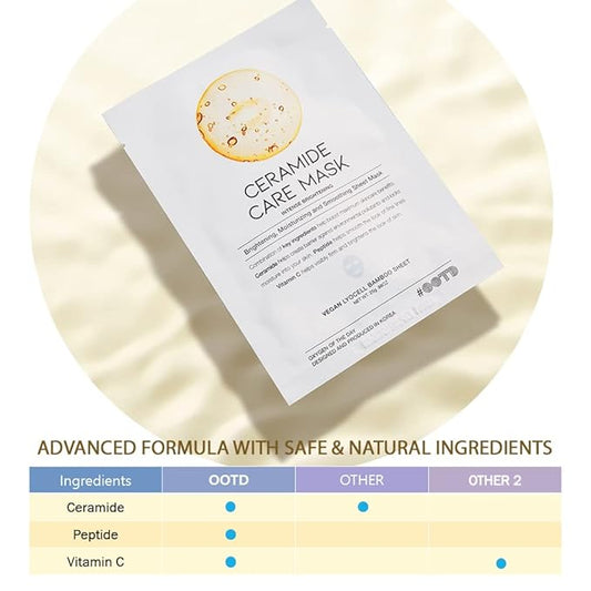 #OOTD Ceramide Brightening Sheet Mask For Face, Moisturizing, Anti Aging Ceramide, Peptide, Vitamin C, EVE Vegan 10EA-VeraVaultWomen