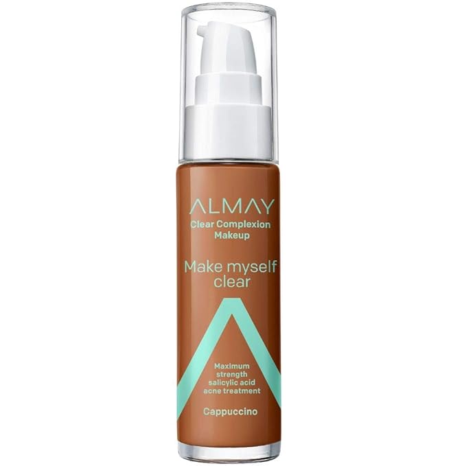 Almay Clear Complexion Makeup, Matte Finish Liquid Foundation with Salicylic Acid, Hypoallergenic, Cruelty Free, -Fragrance Free, Dermatologist Tested, 900 Cappuccino, 1.0 oz-VeraVaultWomen