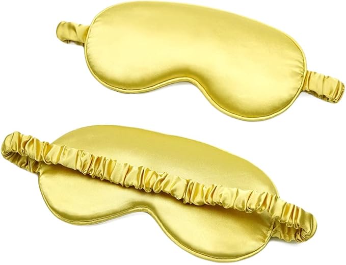100% Natural Mulberry Soft Silk Sleep Mask, Light Blocking Eye Masks for Sleep, Night Blindfold Eye Mask Cover for Men and Women, Sleeping Night Mask for Travel (Gold)-VeraVaultWomen