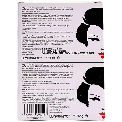 Kojie San Face & Body Shower Set - The Original Kojic Acid Soap, Dark Spot Remover Bar Soap with Coconut & Tea Tree Oil – 65g x 8 Bars with Leafa Soap Net, Brush and Soap Dish-VeraVaultWomen