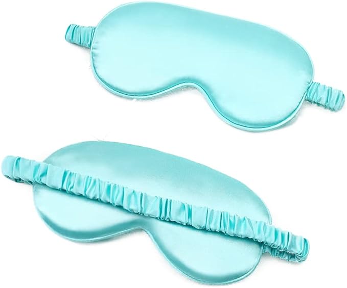 100% Natural Mulberry Soft Silk Sleep Mask, Light Blocking Eye Masks for Sleep, Night Blindfold Eye Mask Cover for Men and Women, Sleeping Night Mask for Travel (Light Blue)-VeraVaultWomen