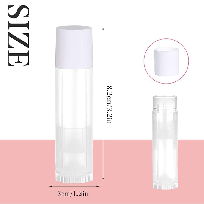 100 Sets Empty Lip Balm Tubes Bulk Round with White Caps for DIY Lipstick homemade, 3/16 Oz (5.5 ml), Clear, BPA Free, 100 Tubes and 100 Caps-VeraVaultWomen