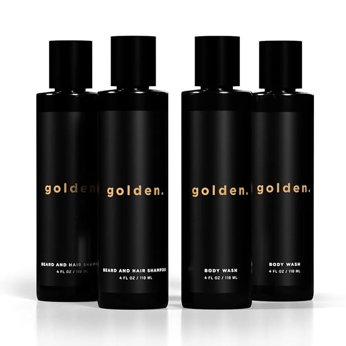 Golden Grooming Co. 3-in-1 Men's Body Wash - Hair & Beard Shampoo - Cleanses, Hydrates, Softens - Body Wash for All Skin Types - Refreshing Scent - 4FL Oz (Pack of 2)-VeraVaultWomen