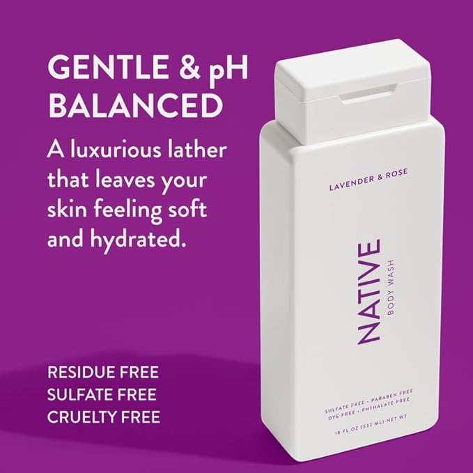 Native Body Wash Contains Naturally Derived Ingredients | For Women & Men, Sulfate, Paraben, & Dye Free Leaving Skin Soft and Hydrated | Lavender & Rose 18 oz - 2 Pk-VeraVaultWomen