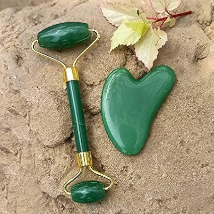 Green Jade Roller & Gua Sha Set, Face Roller Manual Massager,Green Jade Applicator for Face, Neck,Body Muscle,Relaxing, Stimulating Blood Flow, Relieve Fine Lines, Wrinkles,Green-VeraVaultWomen