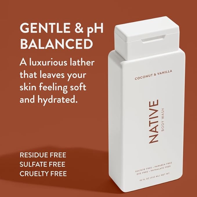 Native Body Wash Contains Naturally Derived Ingredients | For Women & Men, Sulfate, Paraben, & Dye Free Leaving Skin Soft and Hydrated | Coconut & Vanilla 18 oz - 2 Pk-VeraVaultWomen