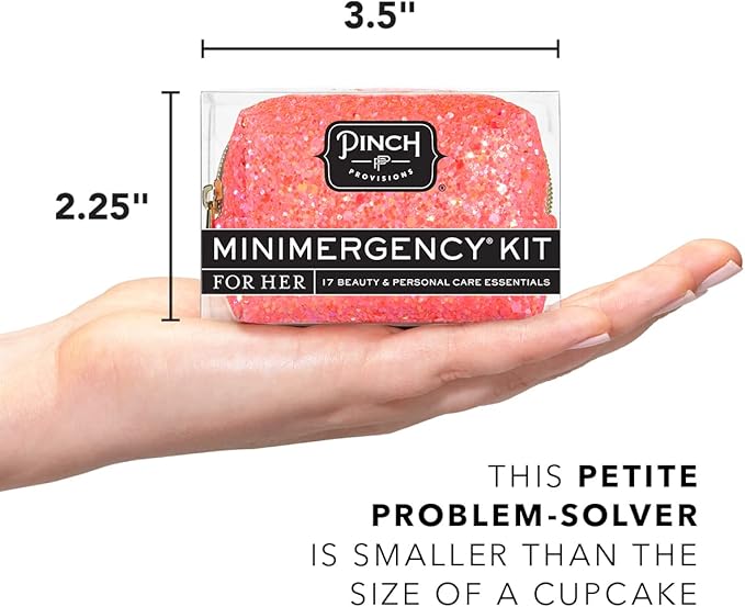 Pinch Provisions Coral Glitter Minimergency Kit, includes 17 Travel-Sized Cosmetic Essentials, Convenient for Purses, Emergency Beauty Accessories, Gifts for Holiday’s & Birthday’s-VeraVaultWomen