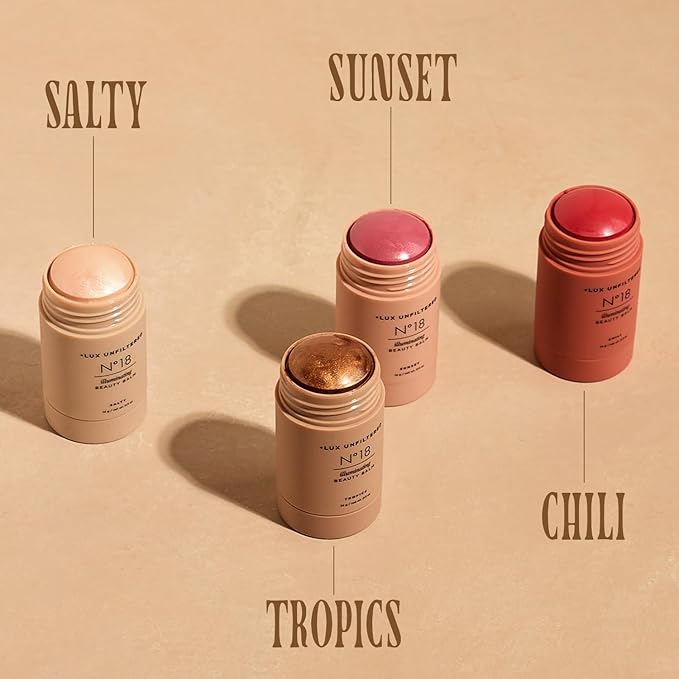 '+ Lux Unfiltered N°18 Illuminating Beauty Balm - Cream Blush Stick with Mango Butter - Buildable and Blendable Shimmer Blush Makeup Stick - Vegan & Cruelty Free - Sunset (A Sheer Sun Kissed Glow)