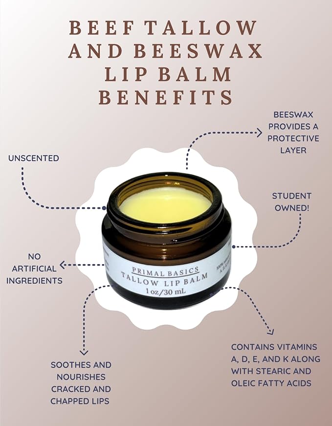 100% Grass Fed Grass Finished Beef Tallow and Beeswax Lip Balm, Face Moisturizer, Body Balm, for Oily, Dry, Sensitive Skin, USA Made-VeraVaultWomen