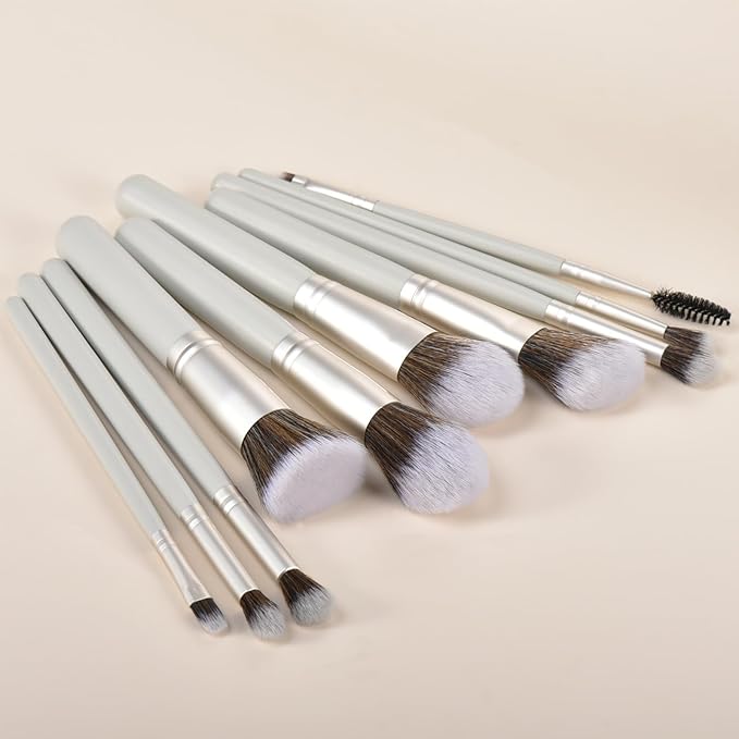 10 Piece Makeup Brushes - Grayish Green Wooden Handle with Soft Synthetic Bristles,for Face & Eye Makeup|Professional Makeup Brushes set for Women & Girls|-VeraVaultWomen