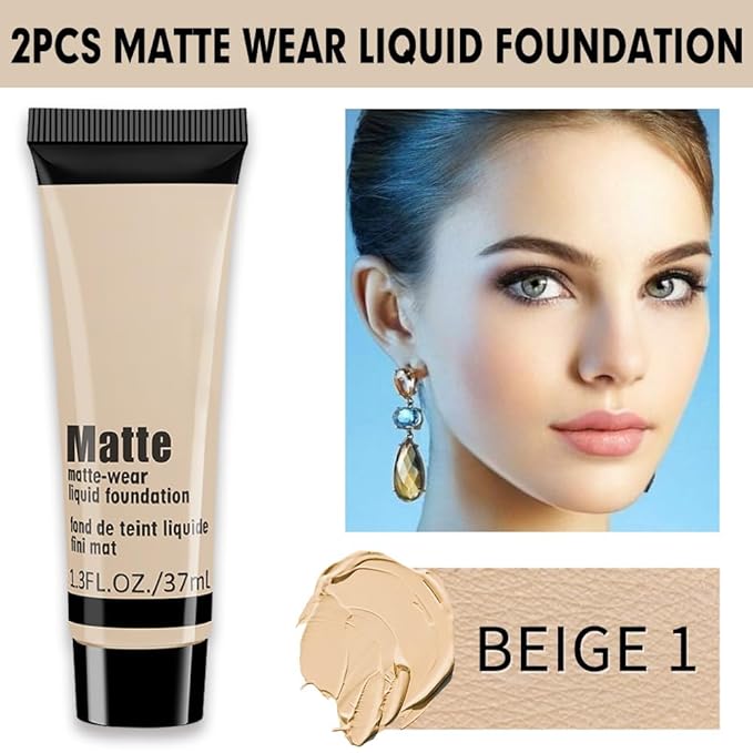 1 Pack Liquid Foundation Cream for Face Makeup,Durable Full Coverage Matte Concealer Make Up,Oil Control & Waterproof Base Primer -1 Fl.Oz (BEIGE 3#)-VeraVaultWomen