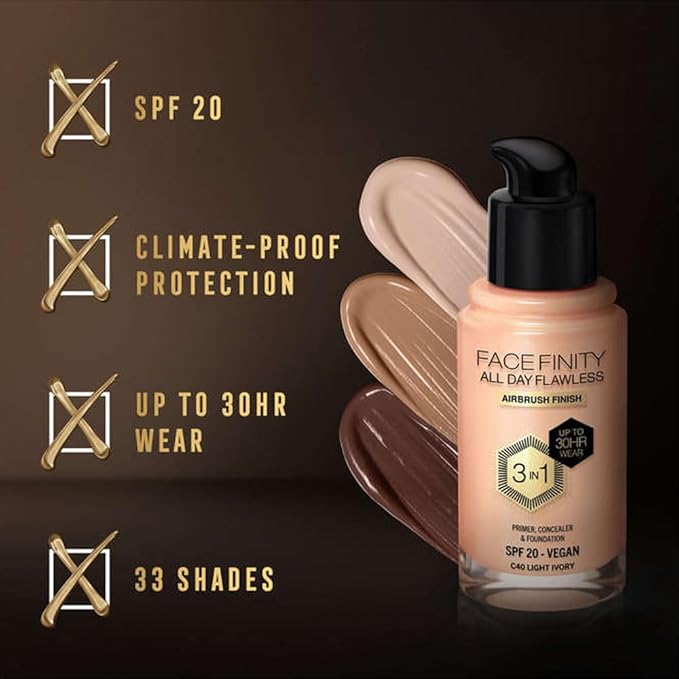 Max Factor Facefinity All Day Flawless 3 In 1 Foundation SPF 20, No. 40 Light Ivory-VeraVaultWomen