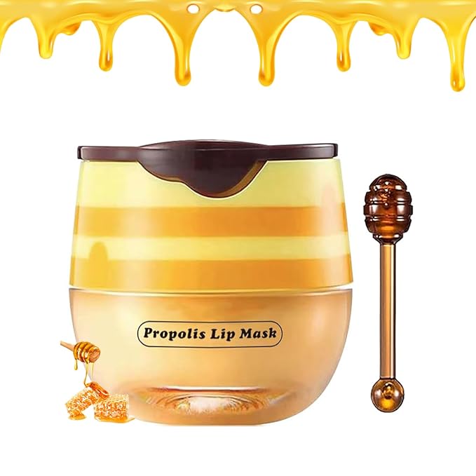 1 PCS Bee Lip Balm Honey Pot, Exfoliating Honey Bee Lip Balm Sleeping Lip Mask Overnight with Sticks, Honey Pot Lip Balm Prevention Dry Hydrating and Crack Lip Scrubs-VeraVaultWomen