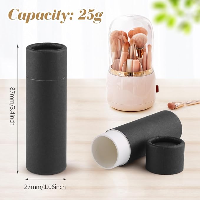 10 Pcs 25g Paperboard Lip Balm Tubes Refillable Krafts Paper Lipstick Tube Round Cardboard Empty Lip Gloss Container Holder Tubes for DIY Chapstick Salve Cosmetic Lotion Solid Perfume - Black-VeraVaultWomen