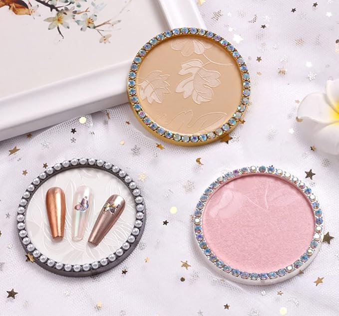 1 Pc Resin Nail Art Palette Nail Art Display Holder Round Inlay Rhinestone Makeup Palette Nail Painting Palette Gel Polish Colors Mixing Pallet (White)-VeraVaultWomen