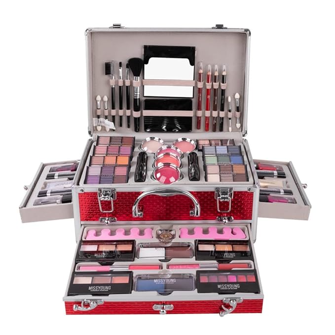 Make-up Box Set Multi-purpose Cosmetic Storage Beauty Case Professional Contain Eyeshadow Concealer Lip gloss Blusher Compact Powder Eyebrow and Makeup Pencil Brush #3-VeraVaultWomen