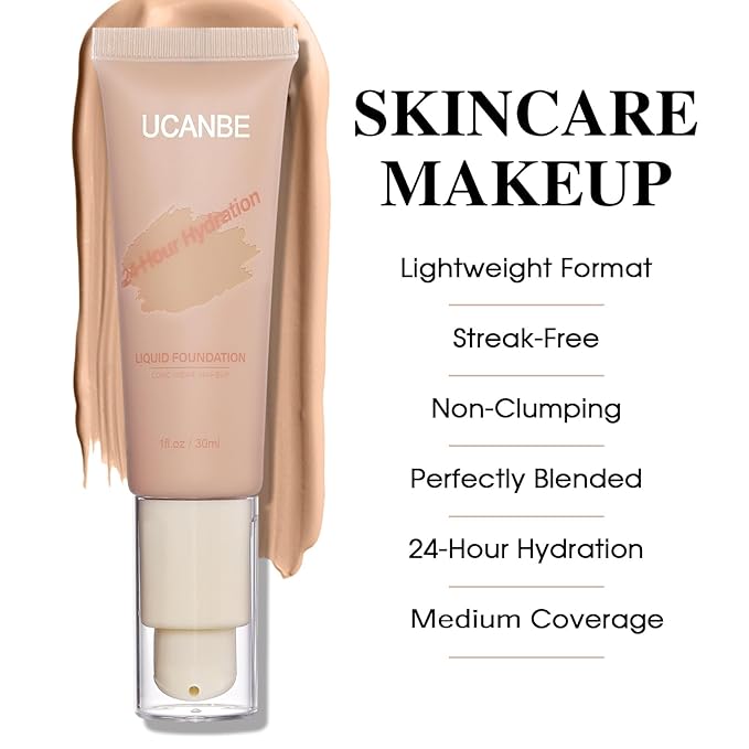 UCANBE Matte Liquid Foundation Makeup, Medium to Full Coverage Waterproof Longwear Serum Cream Foundation for Combination & Oily Mature Skin, Lightweight Hydrating & Nourishing, True Beige, 1 fl. oz.-VeraVaultWomen