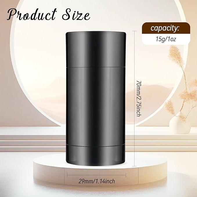 12 Pieces 15g Black Plastic Deodorant Containers,Empty 1/2 oz Travel Lip Balm Tubes,Refillable Twist-UP Solid Perfume Tubes,Lipstick Tubes for DIY-VeraVaultWomen