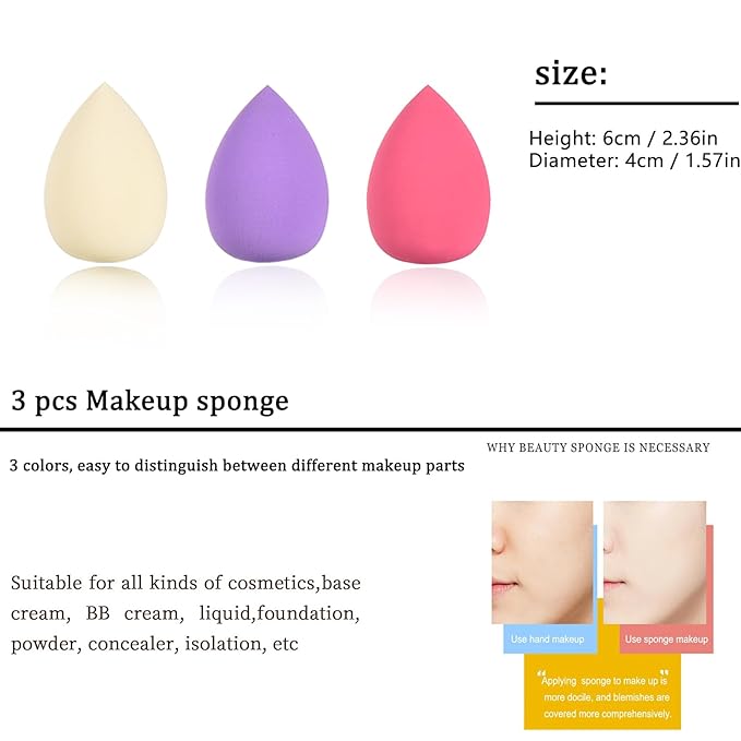 10 Piece Purple Makeup Brushes Set and 3 Piece Makeup Sponge - Wooden Handle with Soft Synthetic Bristles, for Face & Eye Makeup | Professional Cosmetic Brushes | Includes Travel Pouch-VeraVaultWomen