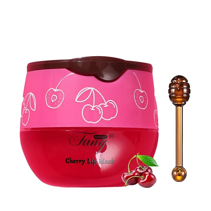 1 PCS Bee Lip Balm Lip Mask Honey Pot, Cherry Moisturizing Sleeping Lip Mask Overnight with Sticks, Lip Balm Honey Pot Lip Balm Hydrating Prevention Dry and Crack Lip Scrubs Exfoliator-VeraVaultWomen