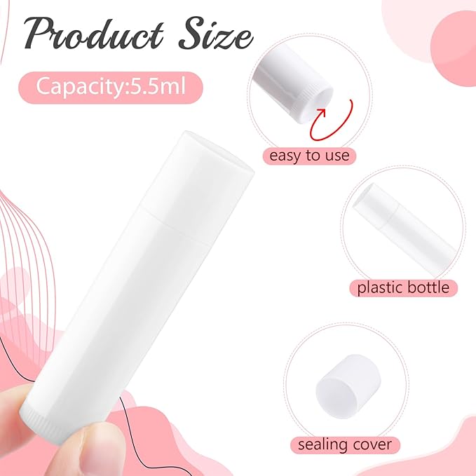 100 Pcs 5.5ml Bulk Empty Lip Balm Tubes Refillable Plastic Lip Gloss Container Travel Lipstick Tubes Chapstick Tubes Holder For DIY Homemade Lip Balm (white)-VeraVaultWomen