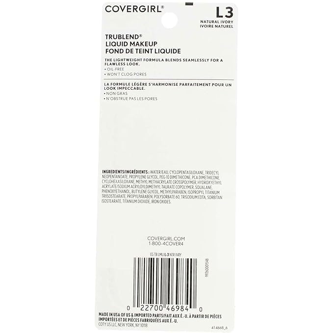 COVERGIRL Trublend Oil-Free Liquid Foundation, Lightweight, Dewy Finish, 1 Fl Oz, Hydrating Foundation, Moisturizing Foundation, Cruelty-Free Foundation, Blends Seamlessly, Won't Clog Pores-VeraVaultWomen