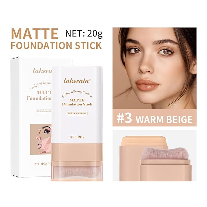 Beauty Balm Serum Boosted Skin Tint, Dual-Ended Eraser Foundation Stick with Brush, Full Coverage Cream Korean Makeup, Long-Lasting Stick for Smooth, Flawless Finish (#3 Warm Beige)-VeraVaultWomen