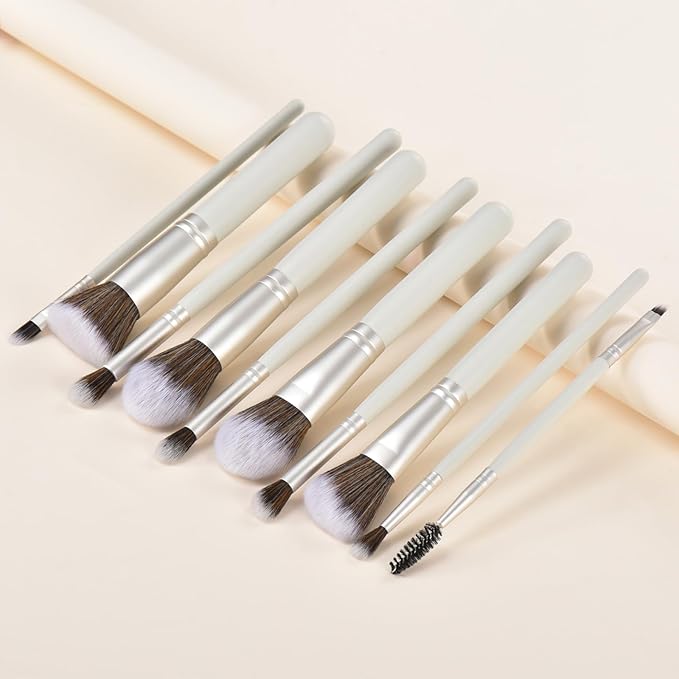 10 Piece Makeup Brushes - Grayish Green Wooden Handle with Soft Synthetic Bristles,for Face & Eye Makeup|Professional Makeup Brushes set for Women & Girls|-VeraVaultWomen