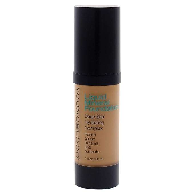 Youngblood Clean Luxury Cosmetics Liquid Mineral Foundation | Full Coverage Mineral Lightweight Makeup All Skin Types | Vegan, Cruelty Free, Paraben Free, Gluten (Suntan)-VeraVaultWomen
