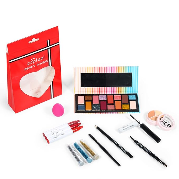Makeup Kit for Teens, Makeup Starter Kit for Teens with Gift Bag, Matte Glitter Shadow Palette, Lipstick Set, Eyebrow Pen, Black Mascara, Shimmer Powder etc, Birthday Gifts for Women Girls-VeraVaultWomen