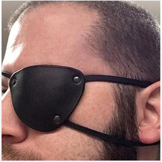 1 Pair Retro Single Eye Patch - Black Eye Patches - PU Leather Pirate Eye Patch Cover Adjustable Medieval Steampunk Blindfold for Adults Role Play Costume Accessories
