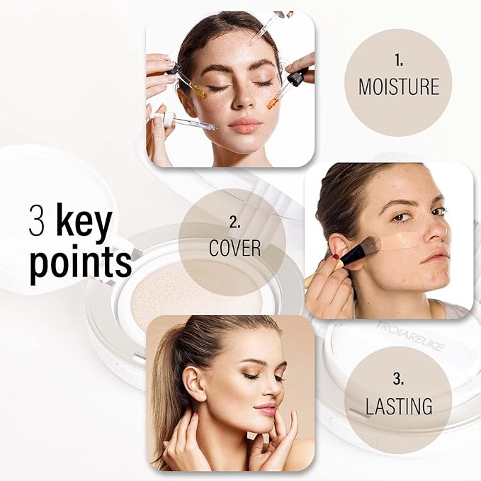 TROIAREUKE A+ Cushion Foundation (Shade 21) I Natural Coverage Foundation Makeup, Moisturizing Finish for Sensitive, Oily, Combination Skin, Skin Care Cushion I Korean Aesthetic Makeup-VeraVaultWomen