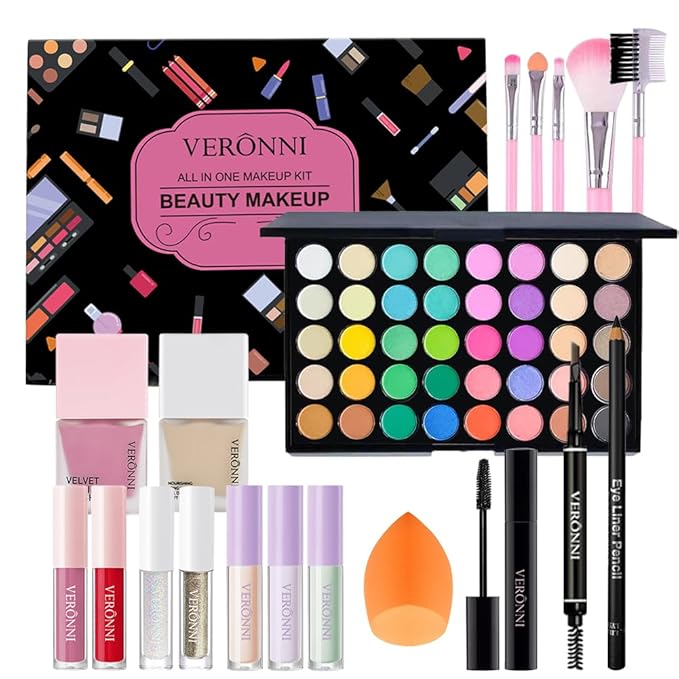 Makeup Kit for Women Full Kit, All in one makeup kit with Eyeshadow Eyeliner Eyebrow Lip Gloss Face Makeup & Brushes Full Starter Cosmetics Set For Girls & Teens (Set A)-VeraVaultWomen