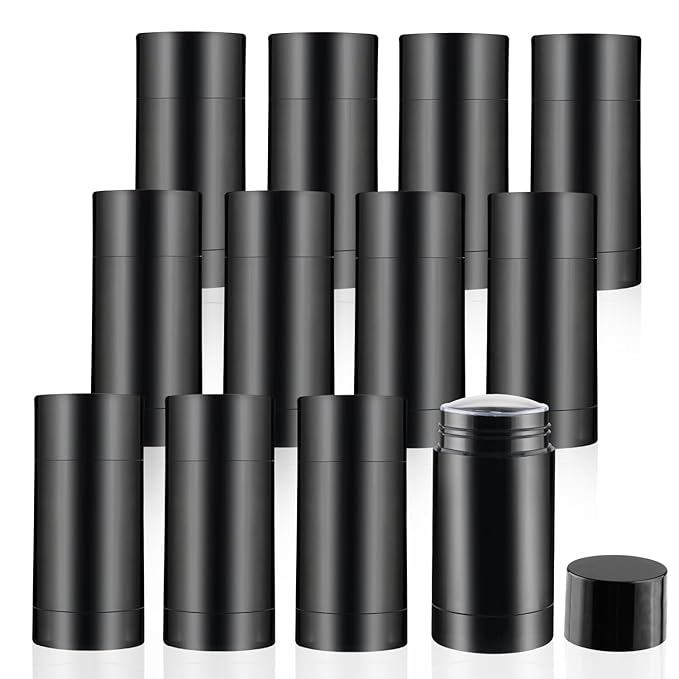 12 Pieces 15g Black Plastic Deodorant Containers,Empty 1/2 oz Travel Lip Balm Tubes,Refillable Twist-UP Solid Perfume Tubes,Lipstick Tubes for DIY-VeraVaultWomen