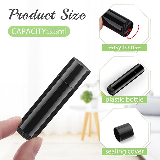 100 Pcs 5.5ml Bulk Empty Lip Balm Tubes Refillable Plastic Lip Gloss Container Travel Lipstick Tubes Chapstick Tubes Holder For DIY Homemade Lip Balm (black)-VeraVaultWomen