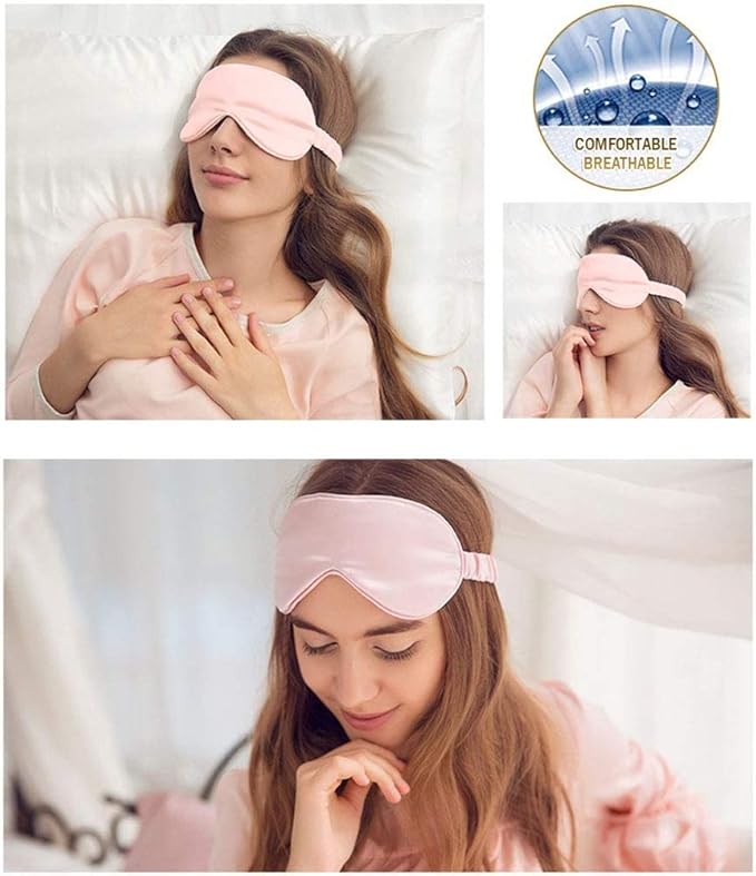 100% Natural Mulberry Soft Silk Sleep Mask, Light Blocking Eye Masks For Sleep, Night Blindfold Eye Mask Cover For Men And Women, Sleeping Night Mask For Travel (Pink)-VeraVaultWomen