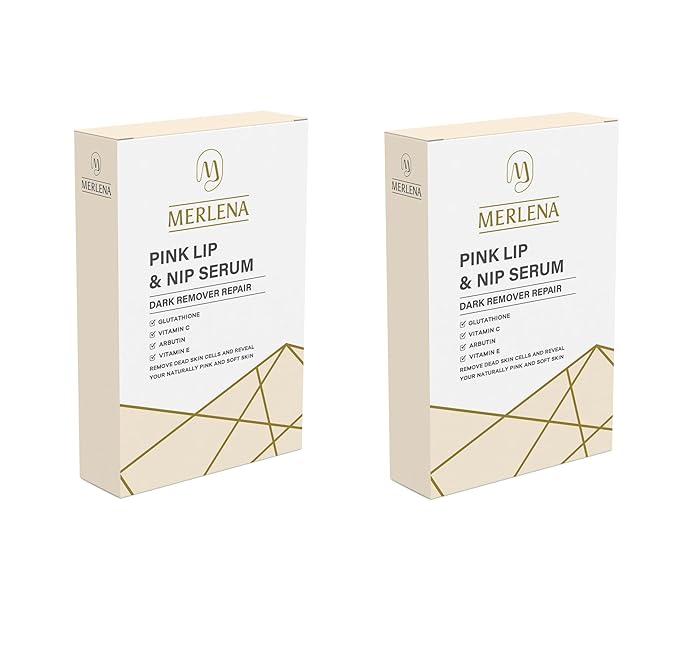 (Pack of 2) Merlena Pink Lip & Nip Serum - Organic Hydrating Serum for Pink Lips and Nipples, Collagen-Boosted Formula for Dry, Flaky, and Peeling Skin, Enriched with Vitamins C & E 2 x 8ml-VeraVaultWomen