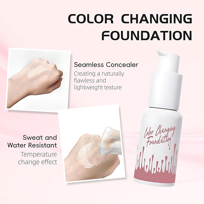 Color Changing Foundation Liquid, Skintone Matching Foundation, Full Coverage, Long Lasting, Lightweight Coverage, Oil Free and Silicon Free, Double Wear, Lightening, Sweat and Water Resistant-VeraVaultWomen