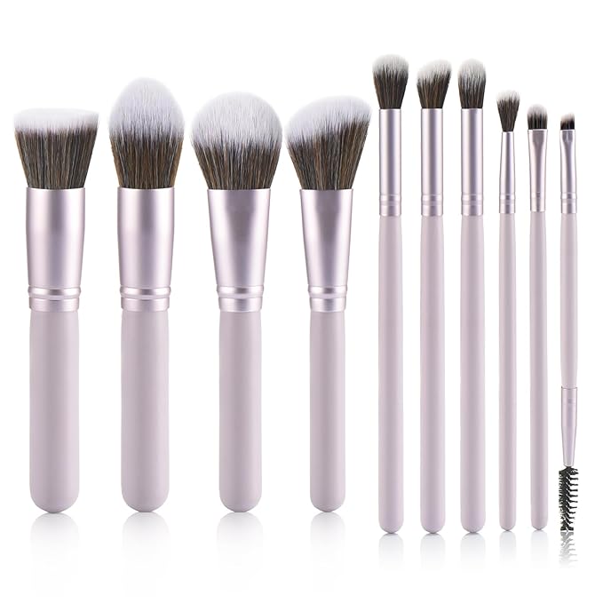 10 Piece Purple Makeup Brushes - Wooden Handle with Soft Synthetic Bristles,for Face & Eye Makeup|Professional Makeup Brushes set for Women & Girls|-VeraVaultWomen